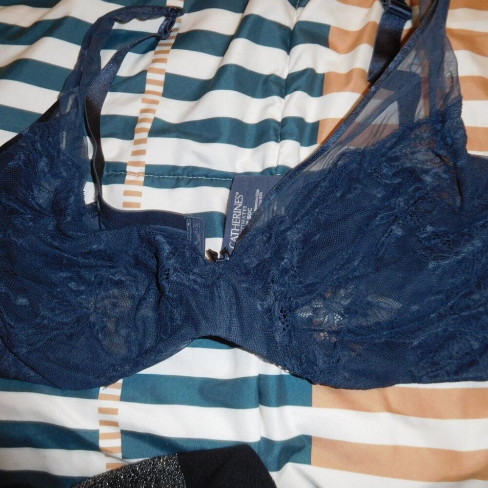 CATHERINES 50 C BLUE UNDERWIRE BRA LACE CUPS SEXY